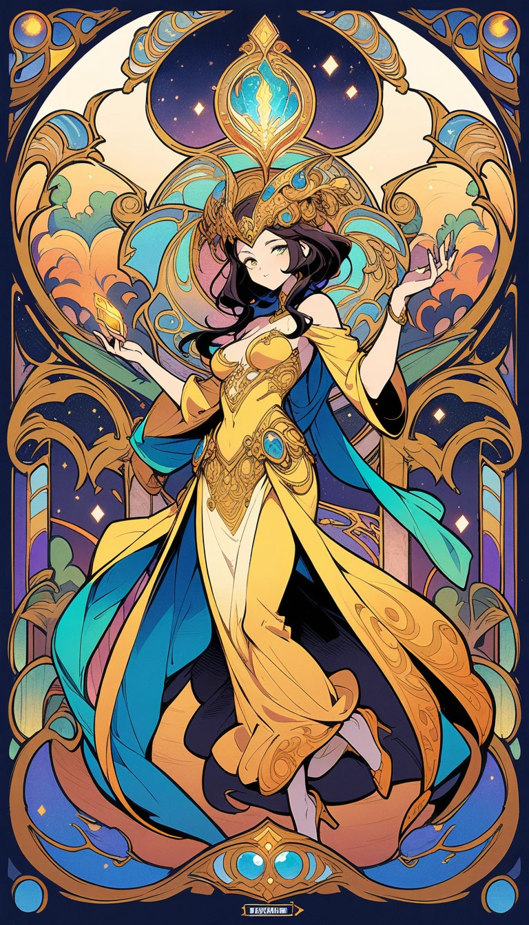 ((best quality)) , ((masterpiece)) , (detailed),hearthstone Festival of Legends", hearthstone, cartoon style character design for mobile game poster, strong man with golden armor and blue crystal in his hand is holding glowing yellow ring above head that looks like lightings from sky, vibrant colors, simple background with swirls around the edges, text "FESTIVAL OFforming legends". .,((art nouveau style , elegant, decorative, curvilinear forms, nature-inspired, ornate, detailed))
