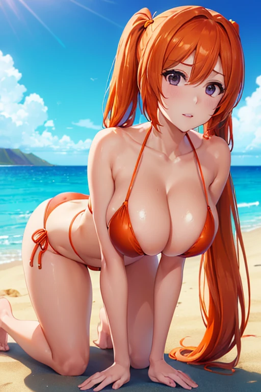 (((On all fours))、(((Accentuate your breasts、Shiny swimwear)))、Highest quality, 8k, masterpiece :1.3)), whole body, Sharp focus :One Girl,Glowing Skin,SSexy pose,Highest quality,Tabletop,shape,Very delicate and beautiful,Hmph,8k壁紙,wonderful,In detail,Official Art,Very detailedなティッカーUnity 8k壁紙,Unbelievably ridiculous,Large file size,Very detailedな,High resolution,Very detailed,Beautiful detailed girl,Realistic,X-ray,The queue is full,(((Sexy Micro Bikini、Her hairstyle is twin tails.)))、(((Big Breasts、orange long hair、Sexy Micro Bikini)))、(((Ocean、Sandy Beach、Hawaii)))、Stand upright、Cleavage , ((Long Orange Hair))、Sexy Micro Bikini、Sexy pose、Her hairstyle is twin tails.