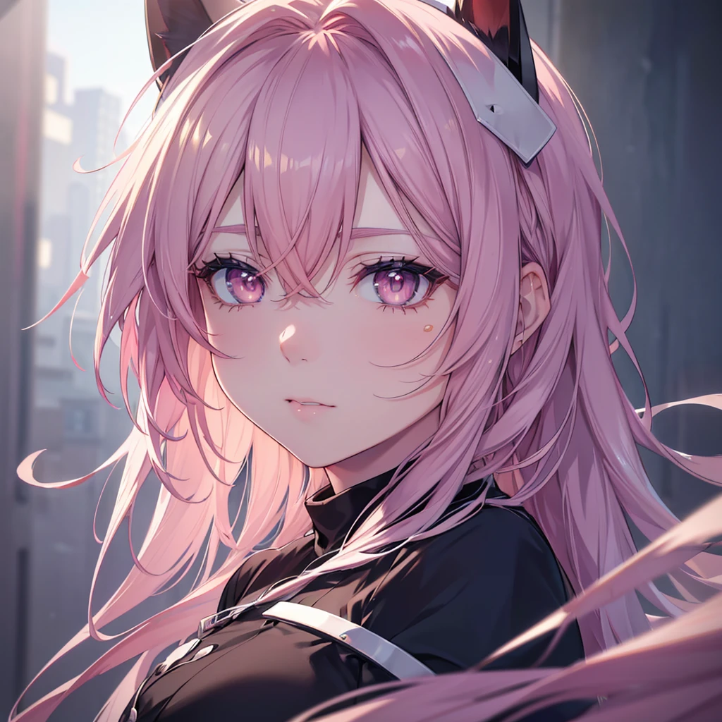 a beautiful detailed anime-style nurse with long hair, sharp gaze, ominous aura, beautiful brown eyes, sharp facial features, strong presence, pink eyes, short hair, Dramatic Chiaroscuro, complex details, (best quality,4K,8k,highres,masterpiece:1.2),ultra-detailed,(realistic,photorealistic:1.37),HDR,uhd,studio lighting,ultra-fine painting,sharp focus,physically-based rendering,extreme detail description,professional,vivid colors,sadistic character,adult,Animal ears,