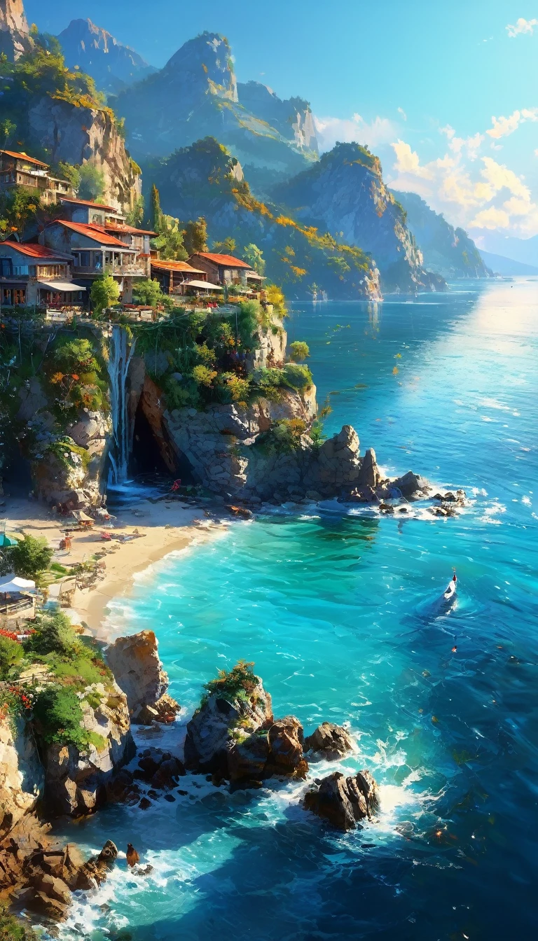 Hyper realist-surrealist and Fantastic composition, randomly serenity peacefuly landscape scenery Breathtaking fusion Multilayer techs splash style finely artistic works influence style by Michael Garmash Ivan Aivazosky İsmail İnceoğlu 8k RAW HDR UHD HQ premium effects hires art