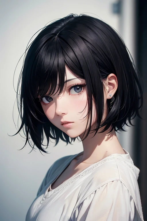 black hair, short hair, expressionless, depth of field, UHD, best quality, masterpiece