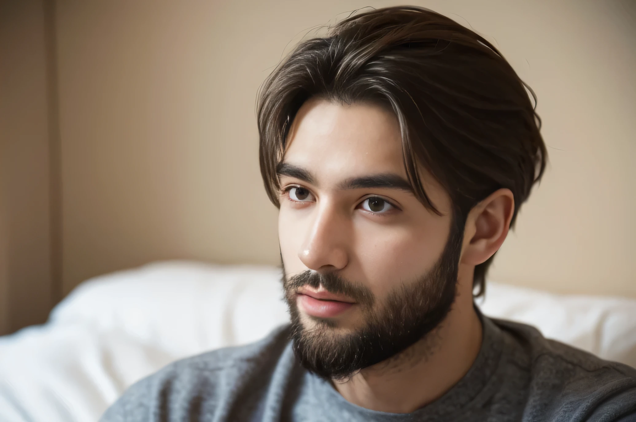 portrait of an 25 year old man with a short beard, stubble beard