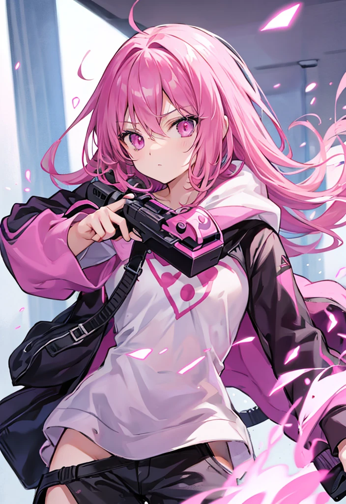 Pink Hair Pink Eyes Women I have a gun cool