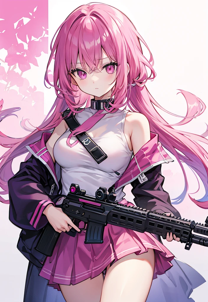 Pink Hair Pink Eyes Women I have a gun cool