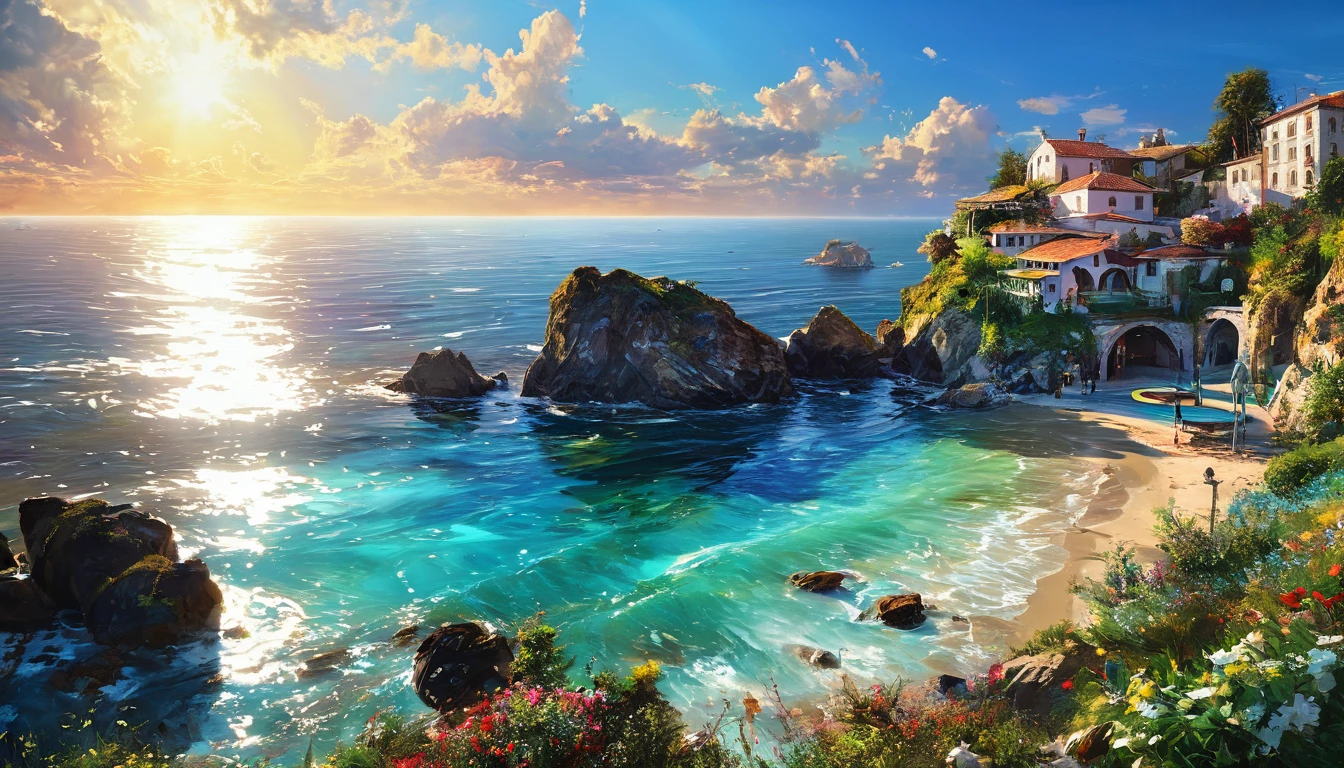 Hyper realist-surrealist and Fantastic composition, randomly serenity peacefuly landscape scenery Breathtaking fusion Multilayer techs splash style finely artistic works influence style by Michael Garmash Ivan Aivazosky İsmail İnceoğlu 8k RAW HDR UHD HQ premium effects hires art 