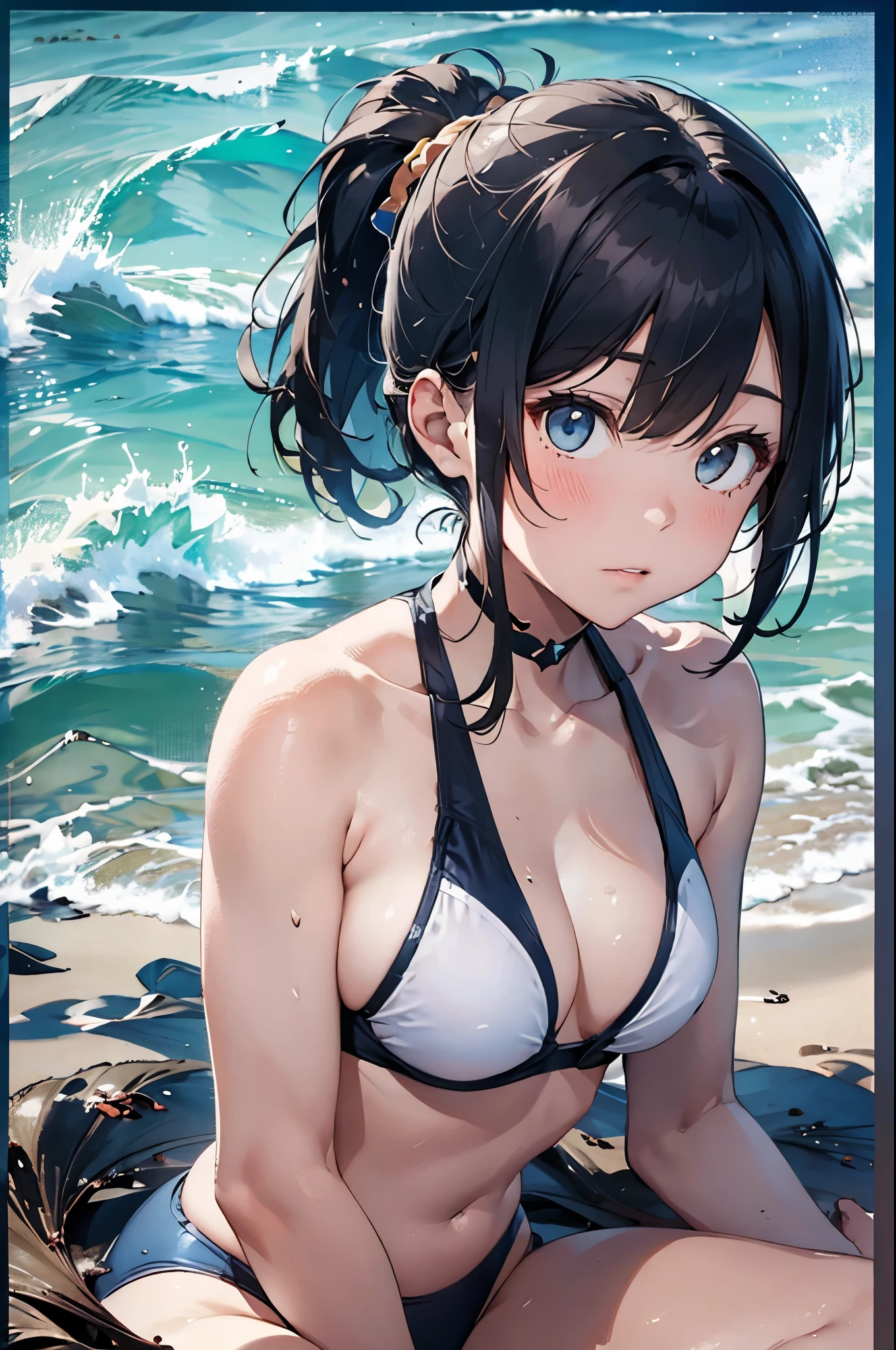 High resolution,topless、
One beautiful young woman,Light blue hair、ponytail、
(Soft Saturation:1.3), (Fair skin:1.2),
(ultra-Detailed Background, Detailed Background), Bokeh,
break'Portrait of a smiling girl.,
When viewed from the front, The composition is symmetrical,
Looking straight at you with serious eyes,
break Swimwear, White Bikini, Center of chest,
Outdoor, Sea surface, null, sunlight,Summer beach, Sandy Beach,
Strong light, Front lighting,
(:1.3), (Cowboy Shot:1.2),
Front brake angle,
View your viewers,
Dynamic pose,
sitting on the beach
Seaweed、Seaweed、Seaweed、Seaweed、Seaweed、Seaweed、Seaweed、