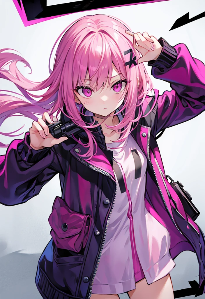 Pink Hair Pink Eyes Women I have a gun cool Not too extreme