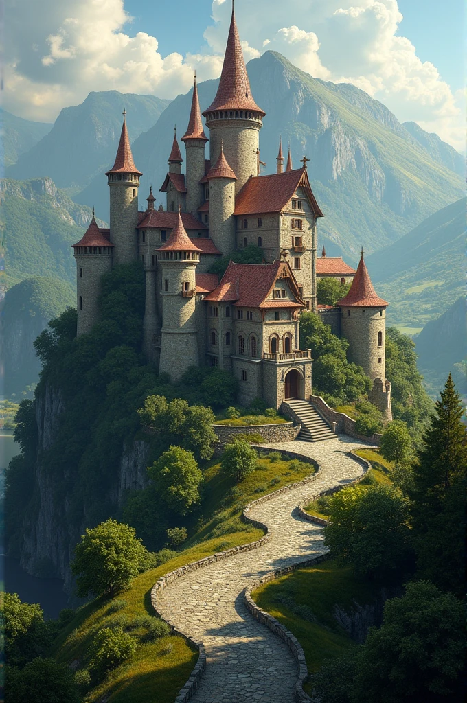 Medieval fantasy city with magic city from a bird's eye view