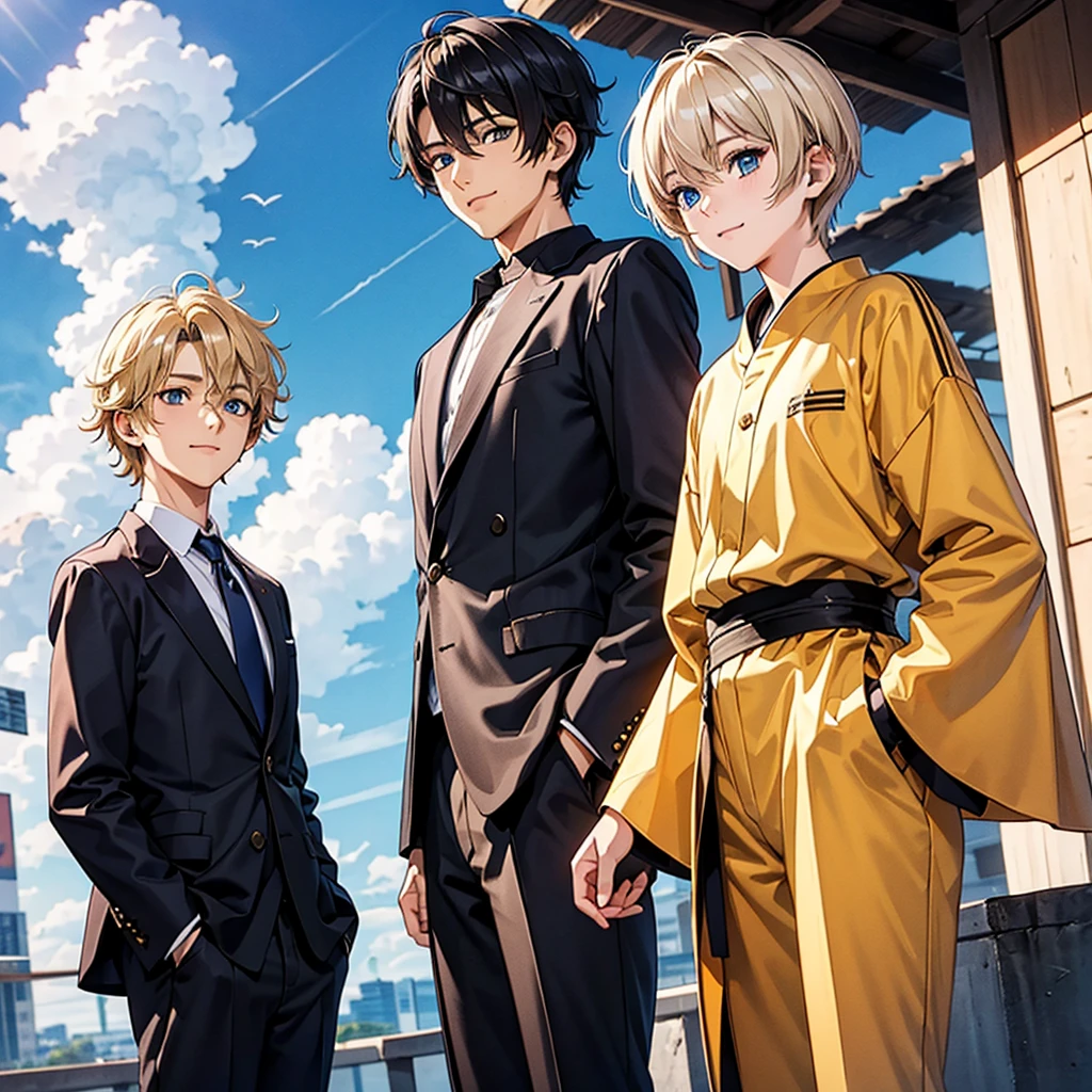 Learn more about Ultra HD, blue sky, Handsome boy, Idol, An innocent smile, blue eyes, blonde,2 people,Black hair and golden eyes,2 peopleの若い男の子,whole body