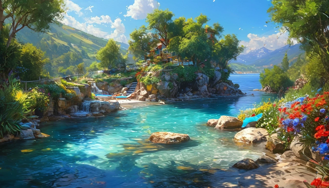 Hyper realist-surrealist and Fantastic composition, randomly serenity peacefuly landscape scenery Breathtaking fusion Multilayer techs splash style finely artistic works influence style by Michael Garmash Ivan Aivazosky İsmail İnceoğlu 8k RAW HDR UHD HQ premium effects hires art 