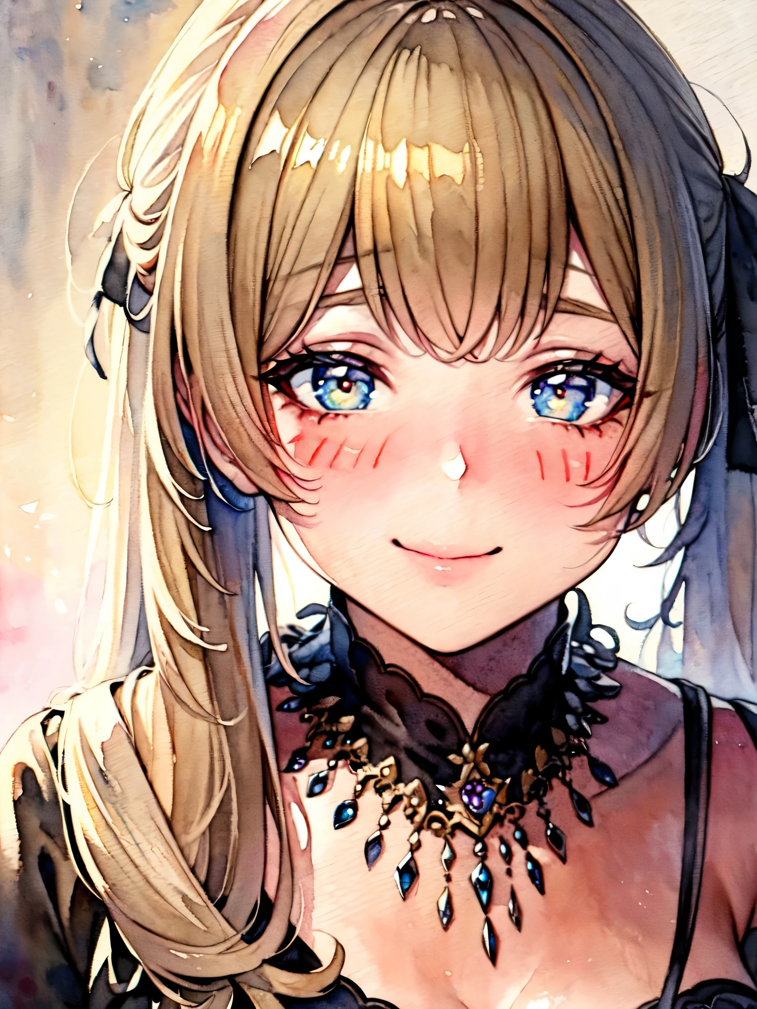 (masterpiece:1.2),(Highest quality:1.2),(Super detailed),(Ultra-high resolution),8K,wallpaper,((Watercolor:1.2)),Photo of a woman in a black dress by Babymetal,((moakiku:1.3)),Full body portrait,Very beautiful face,(Detailed skin texture:1.3),(Beautiful portrait:1.2),A lovely and delicate face,Beautiful young Japanese woman,front,(Flashy makeup),(smile)