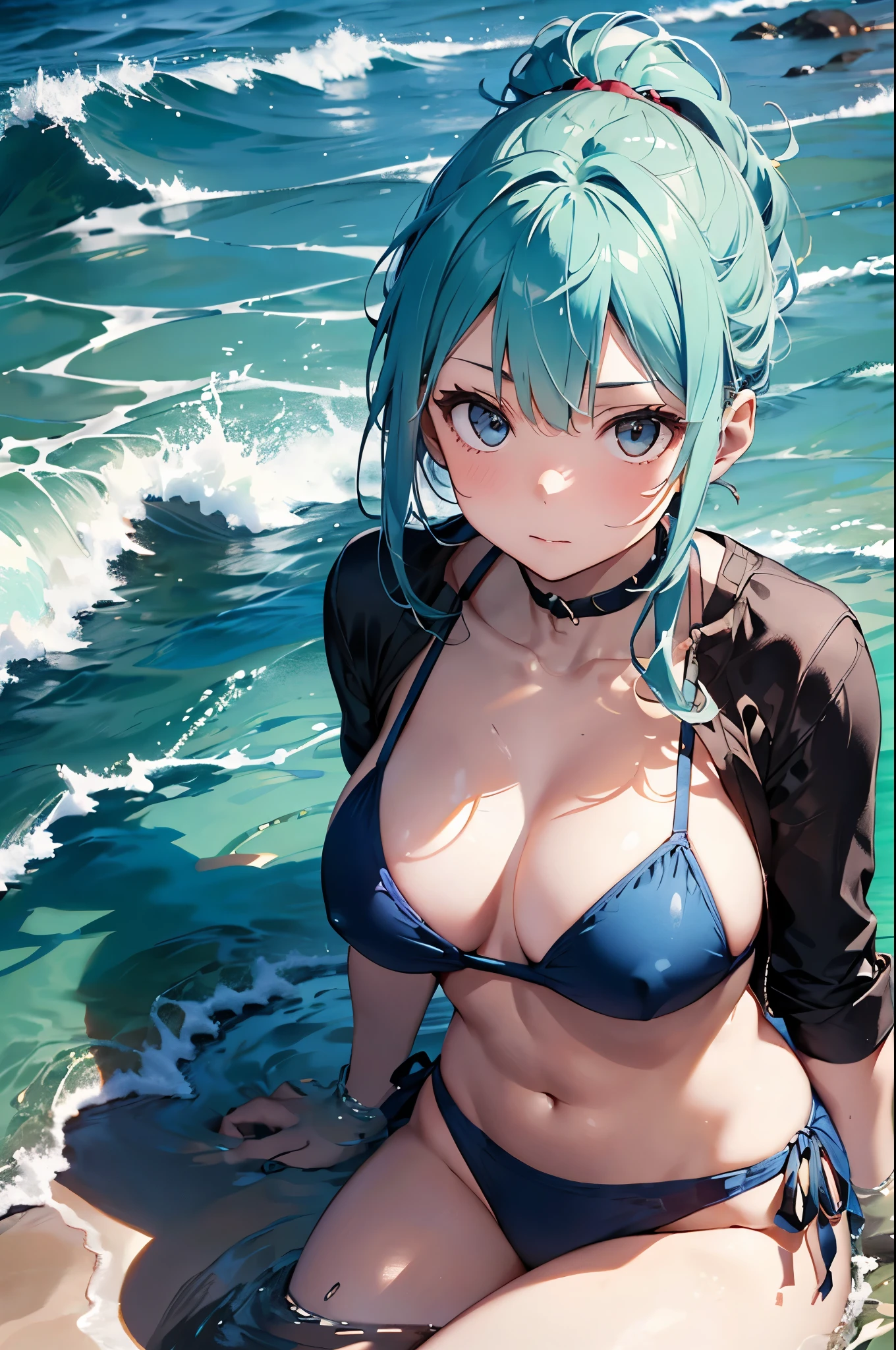 High resolution,topless、
One beautiful young woman,Light blue hair、ponytail、
(Soft Saturation:1.3), (Fair skin:1.2),
(ultra-Detailed Background, Detailed Background), Bokeh,
break'Portrait of a smiling girl.,
When viewed from the front, The composition is symmetrical,
Looking straight at you with serious eyes,
break Swimwear, White Bikini, Center of chest,
Outdoor, Sea surface, null, sunlight,Summer beach, Sandy Beach,
Strong light, Front lighting,
(:1.3), (Cowboy Shot:1.2),
Front brake angle,
View your viewers,
Dynamic pose,
sitting on the beach
Seaweed、Seaweed、Seaweed、Seaweed、Seaweed、Seaweed、Seaweed、