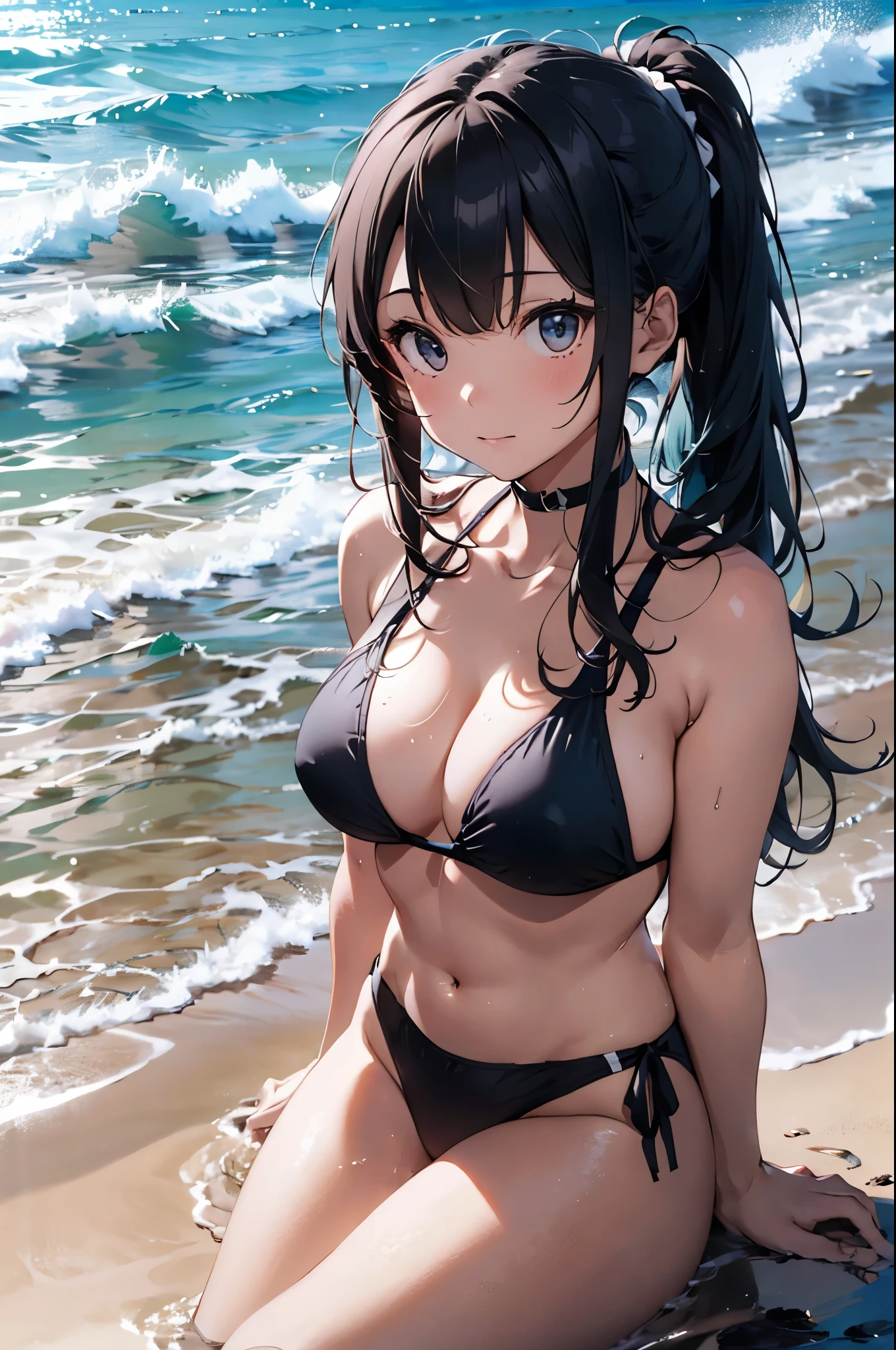 High resolution,topless、
One beautiful young woman,Light blue hair、ponytail、
(Soft Saturation:1.3), (Fair skin:1.2),
(ultra-Detailed Background, Detailed Background), Bokeh,
break&#39;Portrait of a smiling girl.,
When viewed from the front, The composition is symmetrical,
Looking straight at you with serious eyes,
break Swimwear, White Bikini, Center of chest, 
Outdoor, Sea surface, null, sunlight,Summer beach, Sandy Beach,
Strong light, Front lighting, 
(Teen:1.3), (Cowboy Shot:1.2),
Front brake angle,
View your viewers,
Dynamic pose,
sitting on the beach

Seaweed、Seaweed、Seaweed、Seaweed、Seaweed、Seaweed、Seaweed、