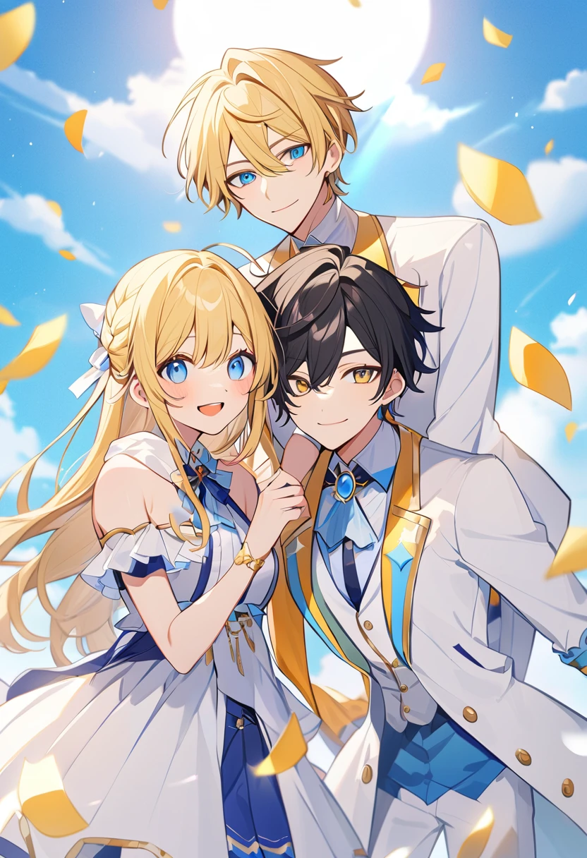 Learn more about Ultra HD, blue sky, Handsome boy, Idol, An innocent smile, blue eyes, blonde,2 people,Black hair and golden eyes,イケメン2 people,whole body