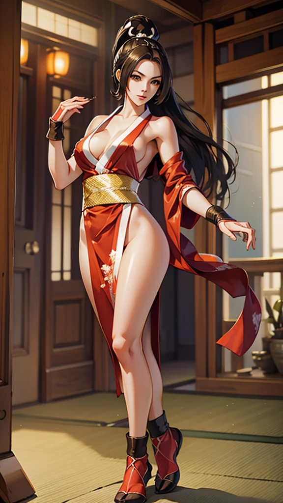 best quality,masterpiece,Ultra-high resolution,(photoactual:1:0),Antique dance ,A nine-tailed fox girl,long hair shawl,Wearing a Japanese kimono(green),Big fan behind the back,