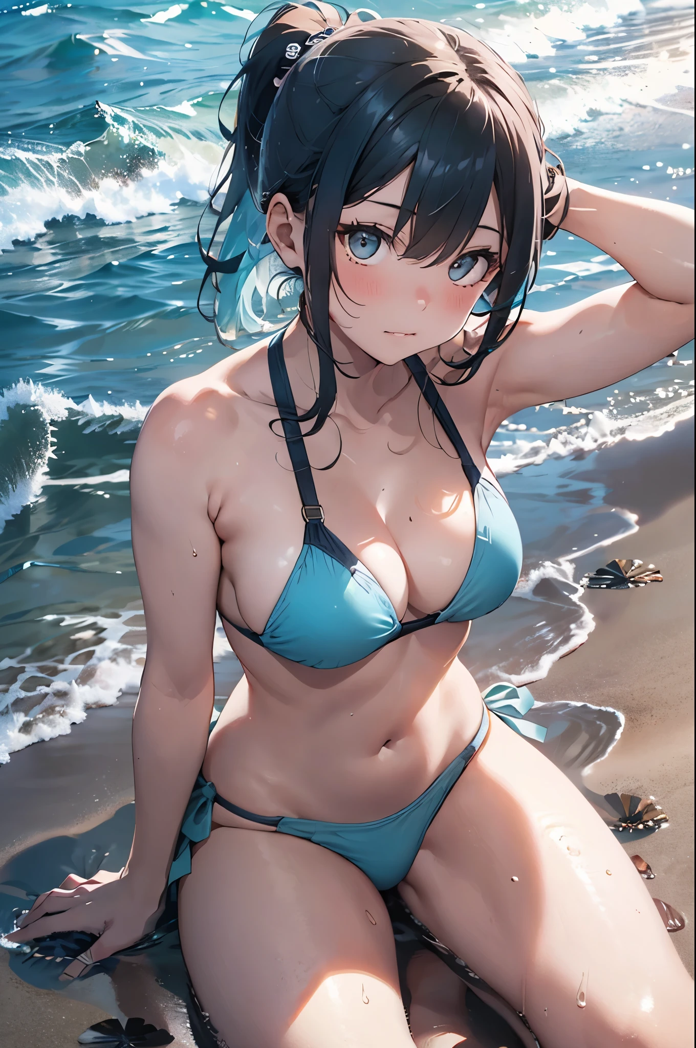 High resolution,topless、
One beautiful young woman,Light blue hair、ponytail、
(Soft Saturation:1.3), (Fair skin:1.2),
(ultra-Detailed Background, Detailed Background), Bokeh,
break'Portrait of a smiling girl.,
When viewed from the front, The composition is symmetrical,
Looking straight at you with serious eyes,
break Swimwear, White Bikini, Center of chest,
Outdoor, Sea surface, null, sunlight,Summer beach, Sandy Beach,
Strong light, Front lighting,
(:1.3), (Cowboy Shot:1.2),
Front brake angle,
View your viewers,
Dynamic pose,
sitting on the beach
Seaweed、Seaweed、Seaweed、Seaweed、Seaweed、Seaweed、Seaweed、