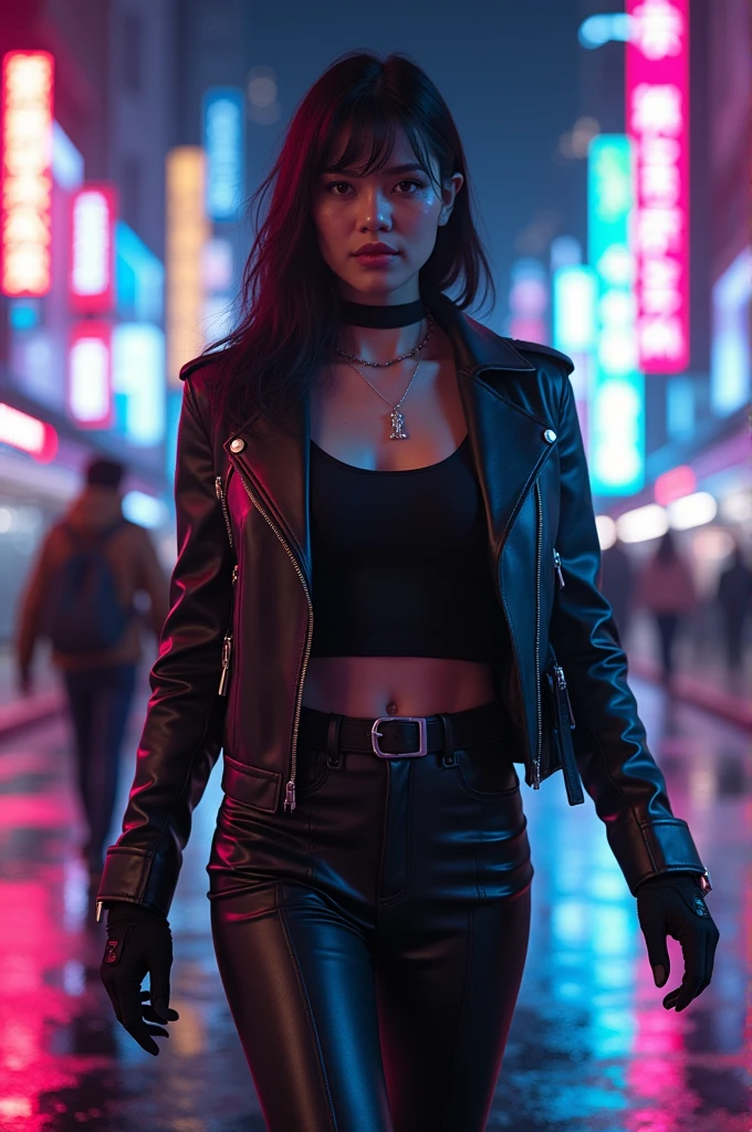 extheme long shot, women dressed in cyberpunk style are walking Straight to the camera in night future city, vivid color, studio quality, smooth render, Ultra dynamic, Hyper realistic, Ultra details, Ultra contrast, studio quality, 16K, HDR, sharp HD level, Cyberpunk style, cinematic masterpiece style