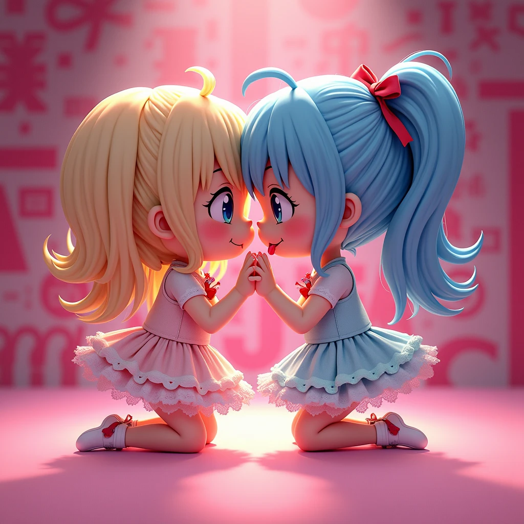 ((best quality)), ((ultradetailed)), ((masterpiece)), illustration, scene: two sisters holding hands, theme: children's goods store, character: one and four year old sisters, appearance: each one wearing a new pair of sneakers, other scene elements: rainbow background behind the character, perspective: cute kawaii 3D style, minimalist illustration, vector, logo, white background, 3D flat, centered, resolution: 4K.
