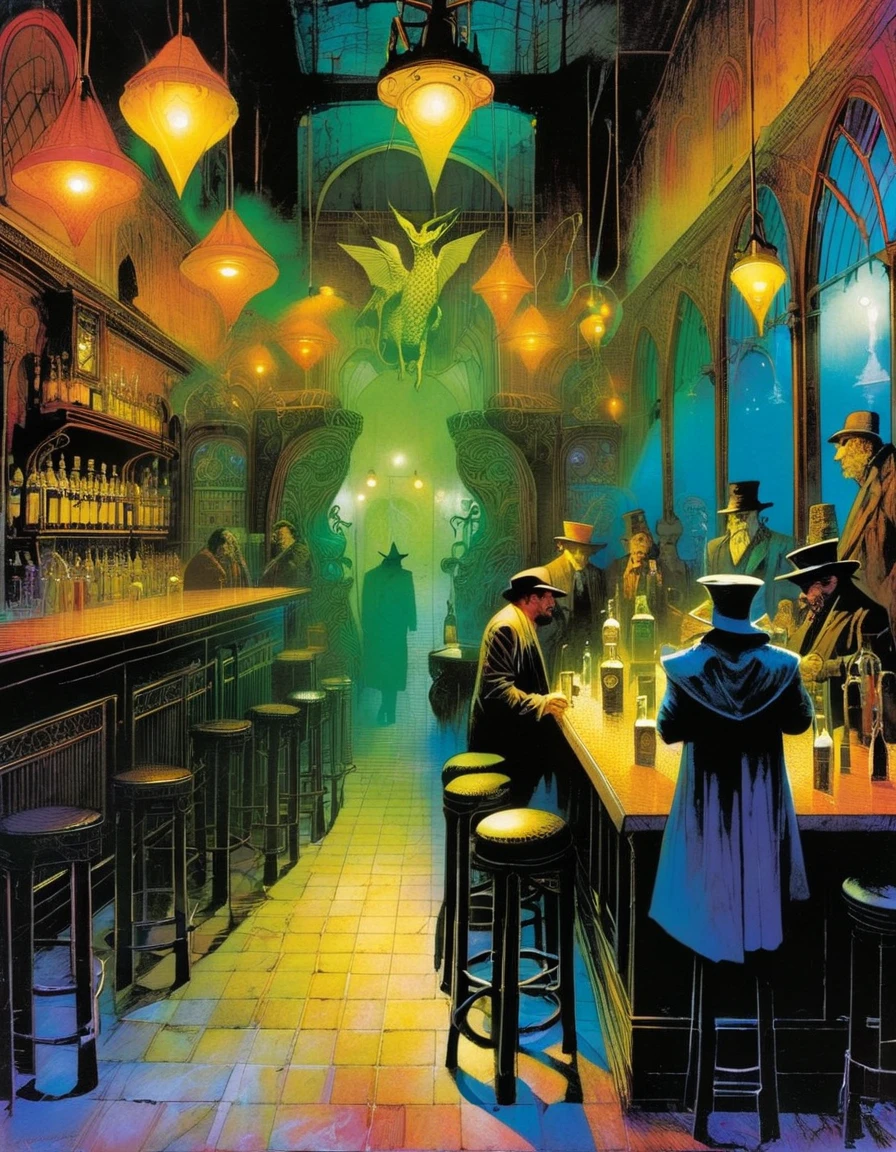 the pub of strangeness and magic, art inspired by Bill Sienkiewicz and dave mckean
