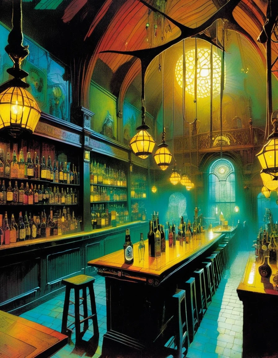 the pub of strangeness and magic, art inspired by Bill Sienkiewicz and dave mckean
