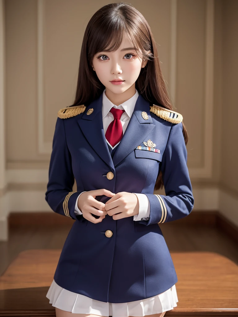 Highest quality, Full body portrait, Delicate face, Beautiful Face, Big eyes: 1.1, compensate: 1.2, 25-year-old female, The body is slim, Small Bust, OL Uniform, Women's White Collar Uniform, Office Uniforms, Black Stockings, Outdoor Scene, Are standing, Long Hair, nude, nude, nude
