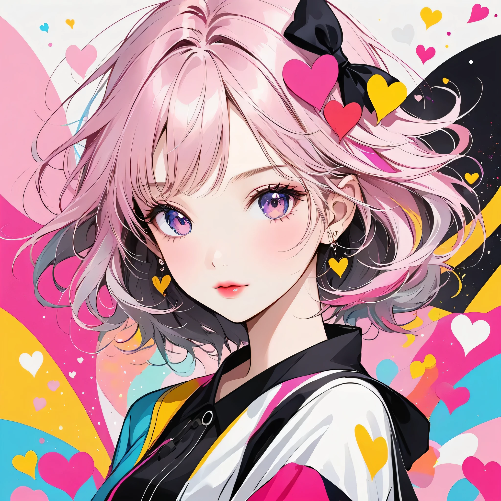 Black Star Pink and White style, Simple Line Initialism,Abstract art,Urban Background, (((The most beautiful girl of all time))), Sweet face. Lips in love, colorful hearts, stylish design