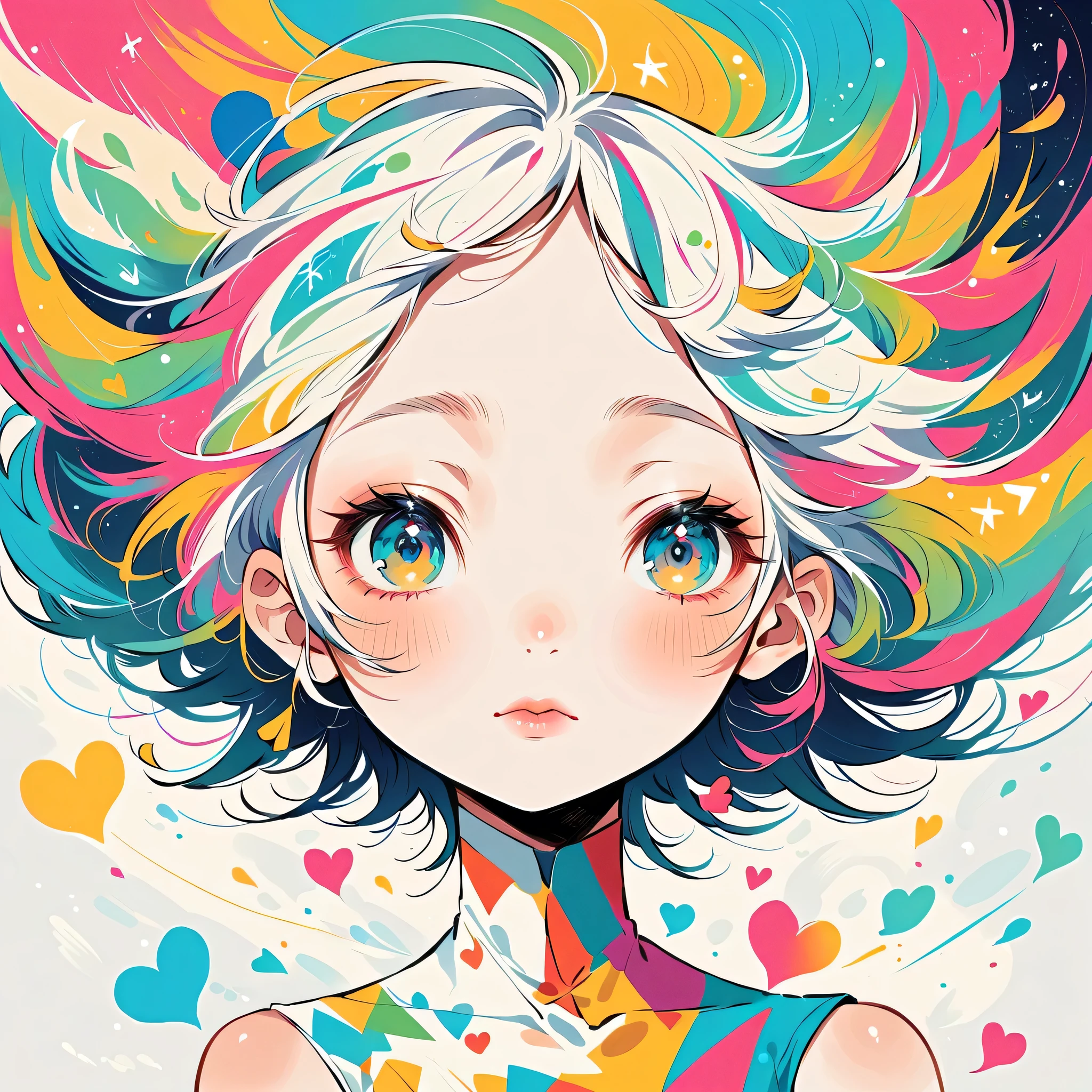 Mika Pikazo style, Simple Line Initialism,Abstract art, colorful hearts ,colorful hearts, (((The most beautiful girl of all time))), Space Travel, Cute and colorful amoeba, Lips in love