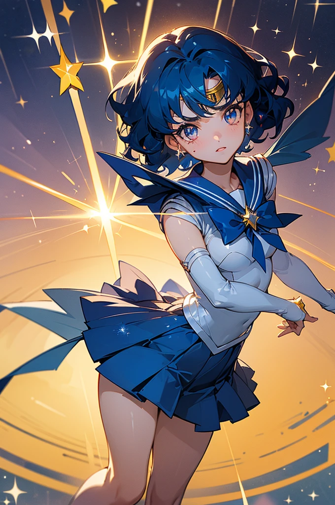 (masterpiece, best quality), (ultra highres, ultra-detailed),A girl cosplaying Sailor-Mercury,Sailor-Mercury's circlet,"Sailor-Moon", BREAK nebula background,(glitter:1.3), BREAK girl pose,(girl,16yo,detailed face,(darkblue-hair,wavy-short hair),eyebrows,,middle small breasts),fullbody,dynamic angle,