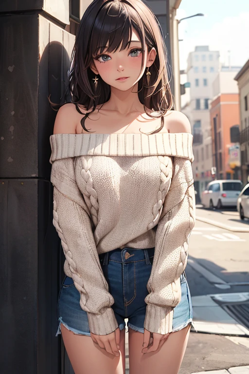 ((Highest quality)), ((masterpiece)), (detailed), One girl, Off-the-shoulder sweater,