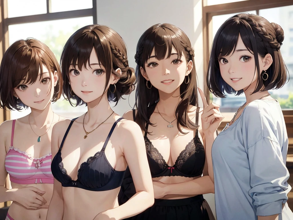 ((Multiple women、Yankee sitting))、(Detailed depiction of a beautiful face）、A kind smile、Long Hair、Medium Short Hair、Dark brown hair、Braiding、、、Cinematic Light、Soft sunlight blur background、全naked、Female dog、Pussy、Showing pubic hair。naked、Show off your full breasts, Areola、Nipples、I love you 、Female dog、Obscene、Small breasts、Pubic hair is visible、Genitals are visible、The whole body is visible、Anime Drawings、shape。The whole body is visible、All naked、Group information for multiple people(Highest quality:1.2)、Very detailed、High resolution、masterpiece:1,2、Bright colors、Bokeh、Professional Lighting、Physically Based Rendering、Flat Color:0.8、Great illustrations、Realistic:1.37、Makoto Shinkai style、Name Style、Light brown hair、Elegant update、Short Bob、young woman、Laugh together、ダイナミックなポーズlip、cheek(Dark brown hair/)bangs、cheek(direction)、(最高masterpiece1.2)繊細なイラストVery detailed、Breaking the Blue Sky、Detailed Background、20-year-old female、Full Body Shot、A shy smile、Through clenched teeth、Through clenched teeth、lip、cheek(Flat Color: 0.8)、(masterpiece: 1,2)、(masterpiece: 1,2)、High resolution、超High resolution、Highest quality、High resolution、Ultra-thin illustration、Makoto Shinkai style、Your name is style、Long Hair、Short Bob、necklace、
