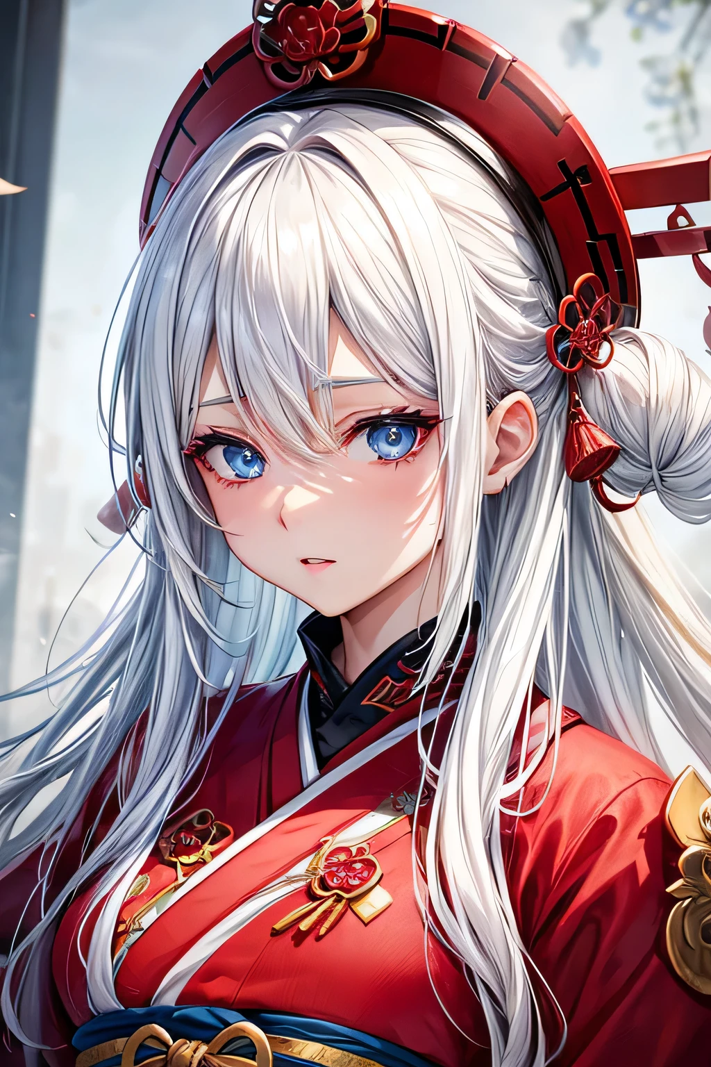 Woman White Hair Blue Eyes Oiran