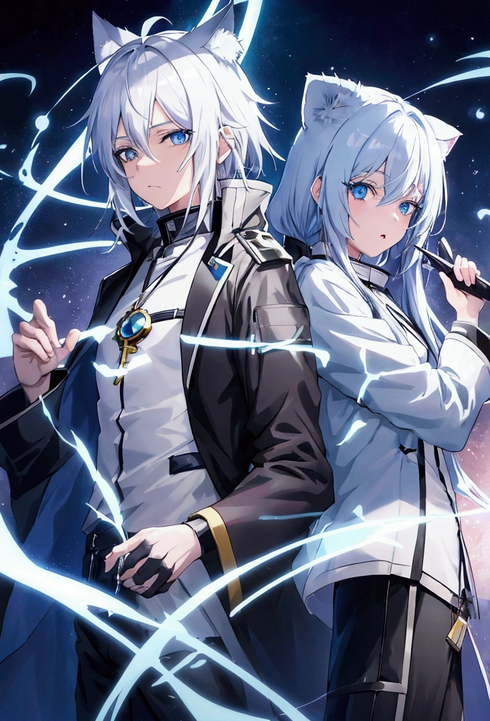 anime, blue glowing eyes A boy with white hair and blue eyes wore a white jacket., tall ตาเรืองแสงสีฟ้า anime guy with blue eyes, anime boy, anime with cat ears, detailed anime character art, anime ตาเรืองแสงสีฟ้า character, cute anime , From Arknights, anime , key anime art, anime character art, clean detailed anime style, anime cat, clean detailed anime art ตาเรืองแสงสีฟ้า 1ชาย