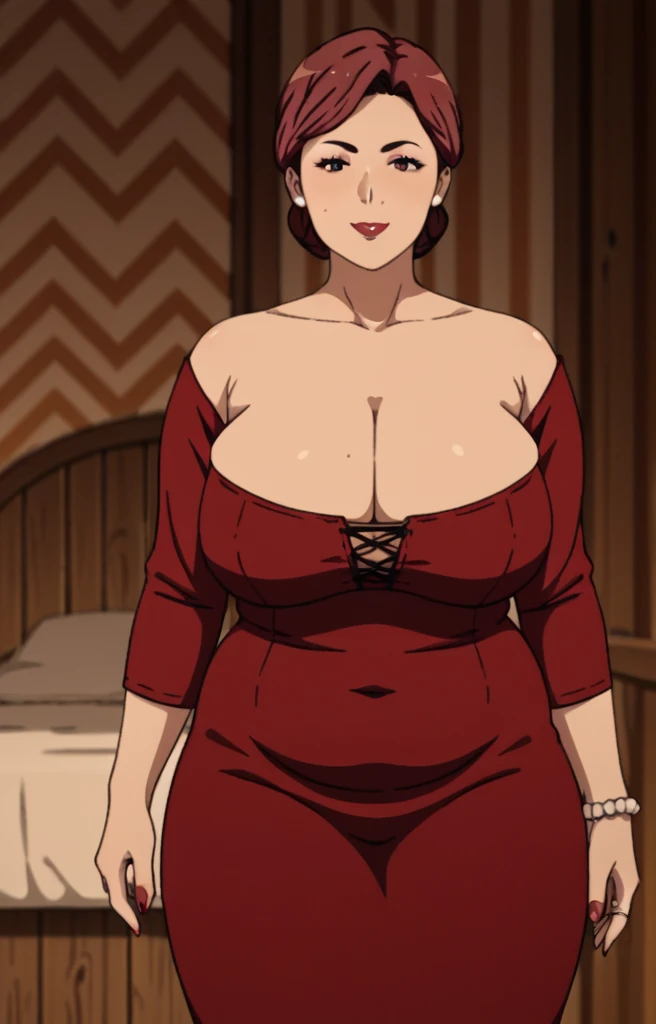 cleavage,maroon hair, busty, huge  , Short hair,  tied hair,cleavage, detailed, upperbody, wringkle skin,Sagging breast,on the farm field,Fullbody,wedding ring,Old age,Solo,Fullbody,Potrait view,View face,Detailed face,Perfect face,Wrinkles face,Aged up,Mature,Milf,40 years old women who still got sexy body,fullbody,eyeshadow,Wedding ring,1girl,curvy bodyline,Focus onface to waist,Show face,Plump,Bed,Alluring mature body,Mature women,Solo,Detailed hand,Detailed body,SOLO,fullbody,Farmwife outfit with cleavage,Anime artstyle,Outdoor