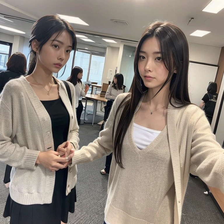 (((Only one girl、Japanese、Skinny athletic model、Flat Chest)))、A 40-year-old woman you are living with is coming to your workplace.。She is dressed in casual business casual attire.、I walk around the office feeling a little nervous.。suddenly、She sees you having a friendly conversation with another female employee.。The female staff is smiling and talking to you.、She sees it and misunderstands it。Her expression suddenly clouded over.、I can see the colors of jealousy。You notice her、When I approached and called out、She looked away with a slightly sulky look on her face.、While pouting『What were you talking about?？』&quot; I asked questioningly.。