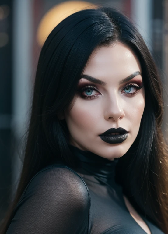 (masterpiece,detailed,highres:1.4) , model shot, close up, detailed face, fine detailed eyes, The most beautiful gothic girl in the world, ((long black hair with fringe, goth makeup)), ((hot Body)), form fitting clothing, pantyhose, ((dark cemitery background, night, under The moonlight)), gothic theme, gothic clothing, natural lighting. UHD, accurate, textured skin, super detail, high details, high quality, highres, 1080P, 4K