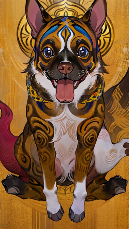 (masterpiece: 1.2, Highest quality),golden screen、White Dog、Colorful Accessories