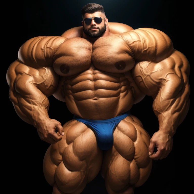 Bulge, hyper growth, hyper muscles, furry growth, a very handsome young man massively large, sunglasses, normal face of a very handsome young man, shirtless wearing red underwear, massively muscular, with massively large muscles, huge muscles, exaggeratedly huge muscles, with massively large biceps, with massively large arms, with massively large chest, with massively large shoulders, with massively large muscular body, massively large upper body, with a massively large bulge, huge bulge, exaggeratedly huge bulge, on a black background