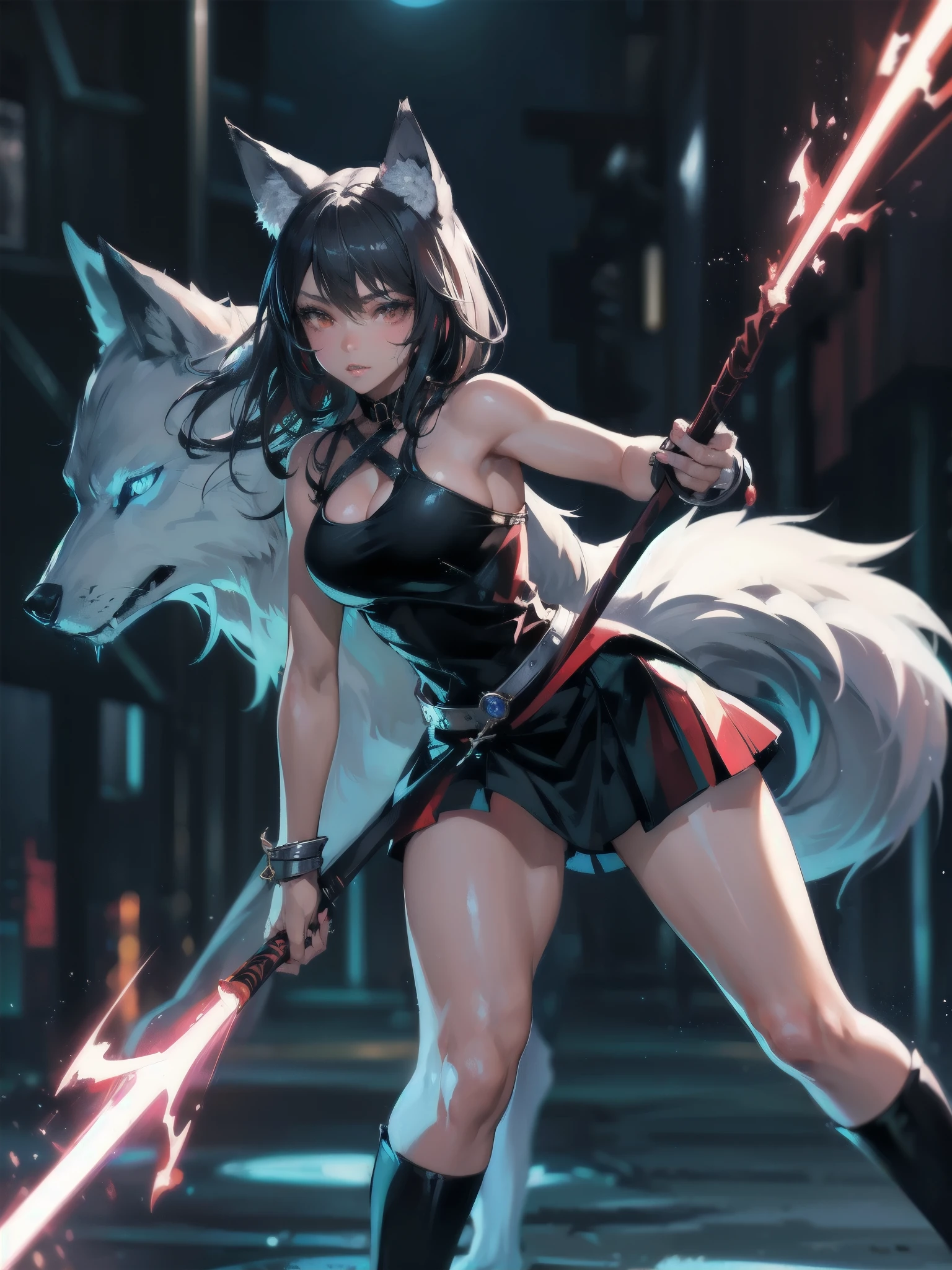 masterpiece, (textured skin), best quality, gorgeous beautiful, (a beautiful girl,wolf ears),detailed clothes,large breasts,narrow waist,, (beautiful face), cinematic lighting, (fantasy anime art ),