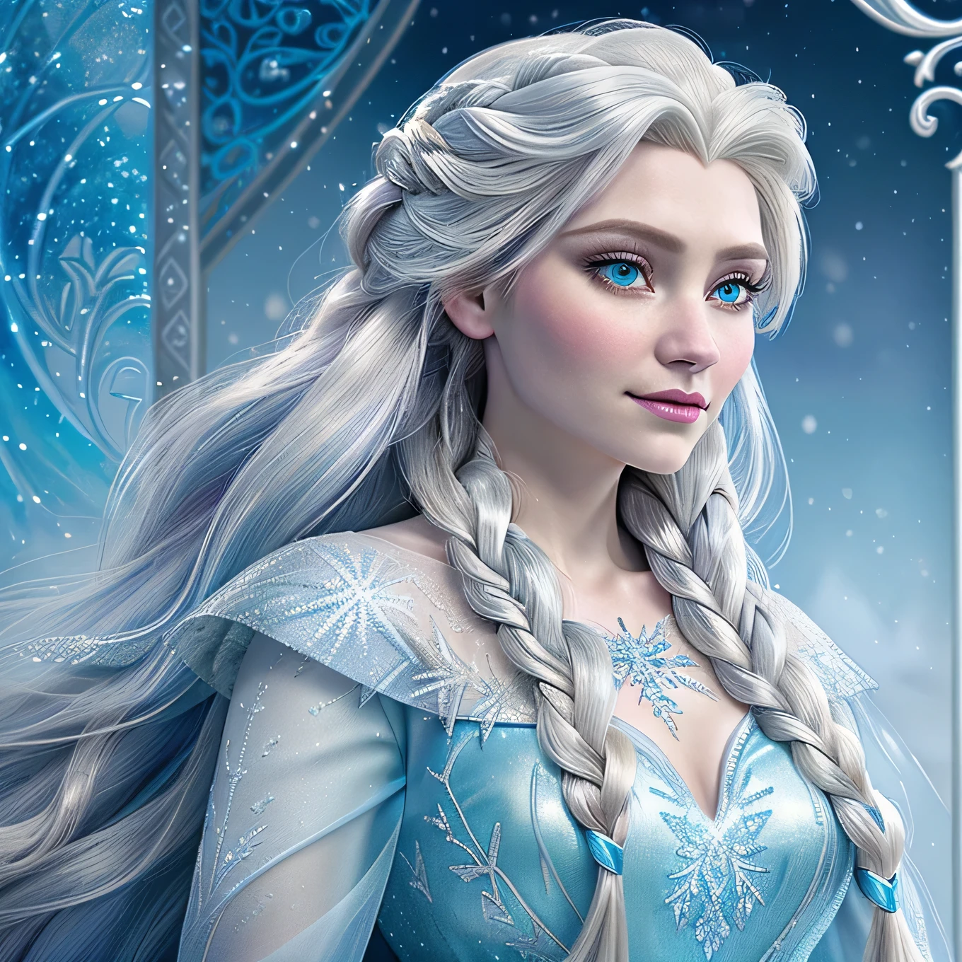 a close up of a person with long hair wearing a dress, beautiful elsa, elsa frozen, frozen ii movie still, elsa from frozen, frozen cold stare, elsa, frozen ii klaus film, ice princess, portrait of elsa from frozen, portrait of elsa of arendelle, ice queen, frozen klaus film, 4k hd. snow white hair