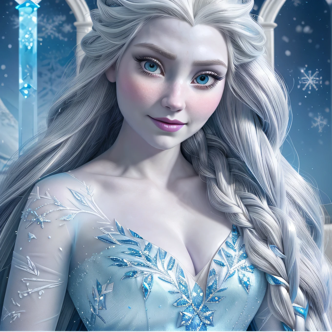 a close up of a person with long hair wearing a dress, beautiful elsa, elsa frozen, frozen ii movie still, elsa from frozen, frozen cold stare, elsa, frozen ii klaus film, ice princess, portrait of elsa from frozen, portrait of elsa of arendelle, ice queen, frozen klaus film, 4k hd. snow white hair