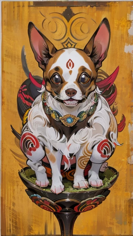 (masterpiece: 1.2, Highest quality),golden screen、White Dog、Colorful Accessories