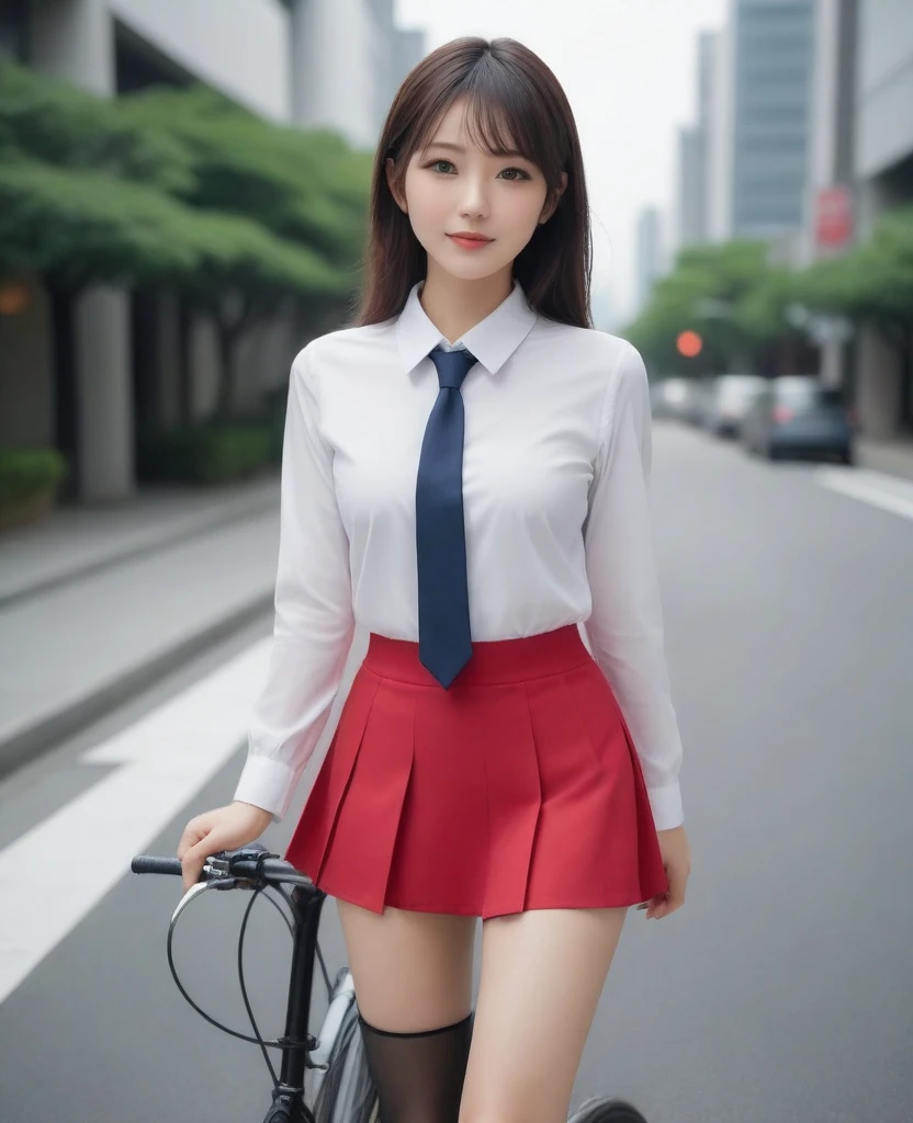 8k, photo realistic, Scores 9, 8, 7, 6, medium closeup, detailed, very sharp, vivid, solo, biking through Tokyo street, high heel, long legs, beautiful eyes, beautiful thighs, office suits, micro mini skirt, cycle basket, (((riding bicycle:1.5))), bicycle, short hair, exact front view, super low angle:1.5, going fast,  depth of field, beautiful big breasts, slender,  the most beautiful woman, double eyelid, beautiful japanese woman, 25 yo, strong wind, slim beautiful legs, sexy pantie stocking, foot on pedal, hip on saddle, up_skirt