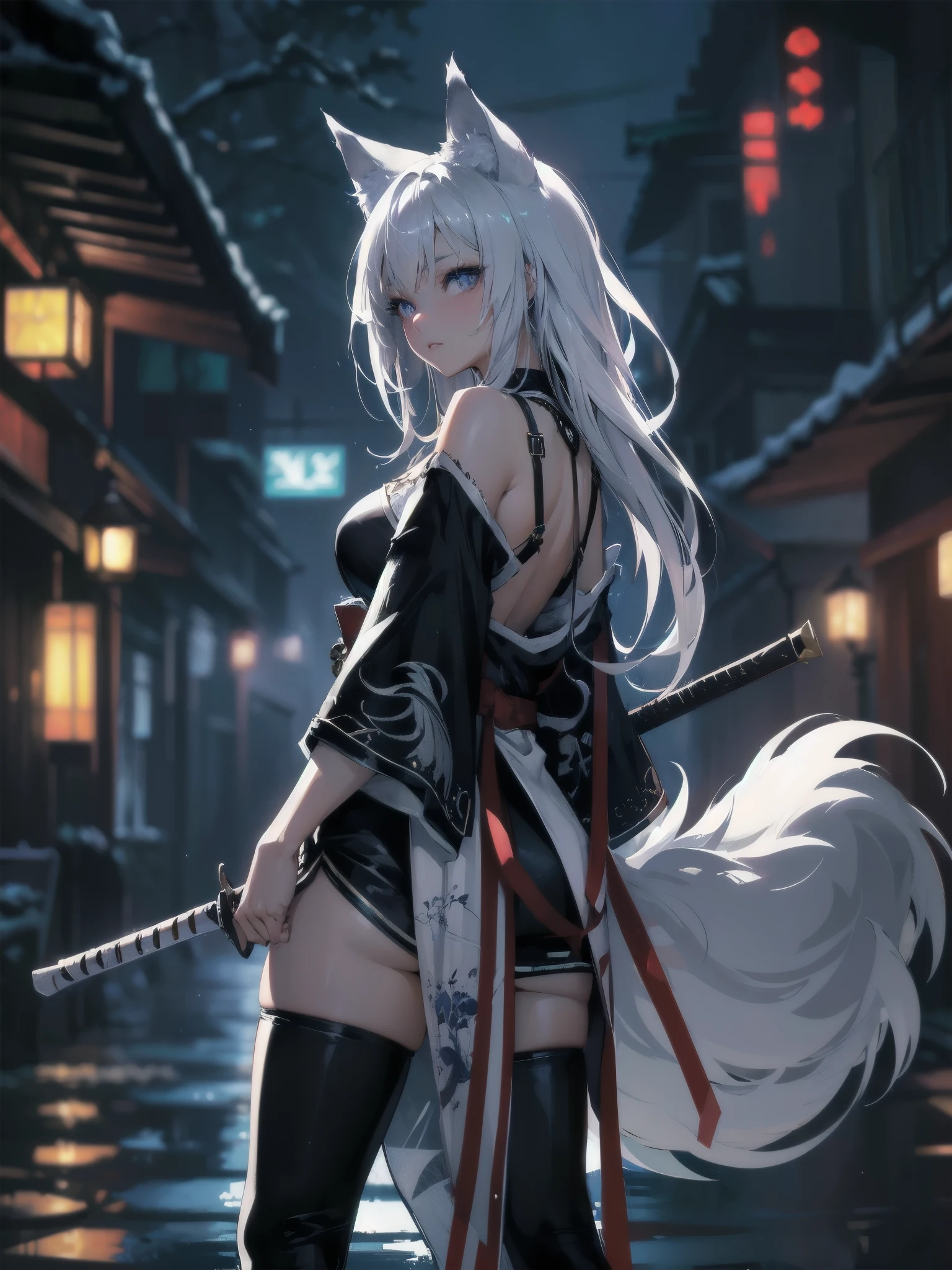  masterpiece, (textured skin), best quality, gorgeous beautiful, (a beautiful girl,wolf ears),detailed clothes,large breasts,narrow waist,, (beautiful face), cinematic lighting, (fantasy anime art ),