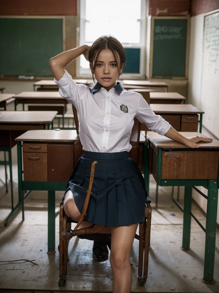 a beautiful brunette 18 yearold skirt classroom