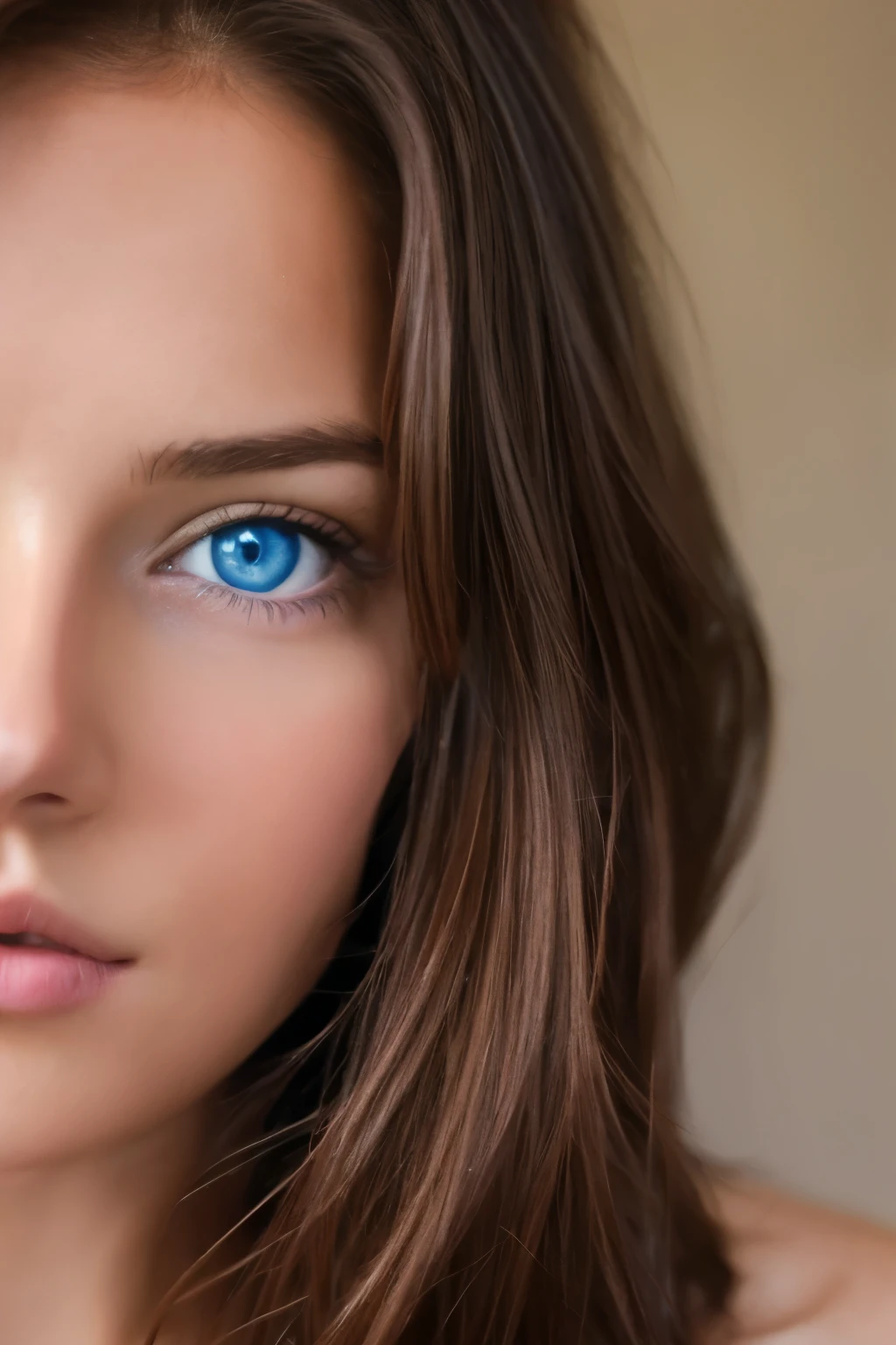 create a picture of a girl with brown hair, blue eyes and beautiful face