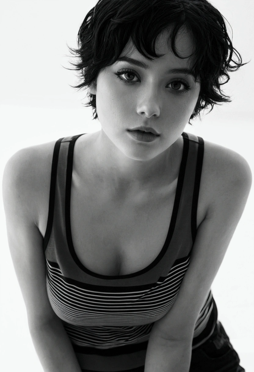 (Ultra detailed:1.3) ((((best quality))) , (((ultra detailed))) , (((masterpiece))) , illustration,Fashion, lipstick, ray tracing, depth of field, 1girl,(solo:1.5), (long hair:1.6), looking at the CAMERA, glossy skin, counterpoint, female focus, model, (medium breasts:1.3),mischievous face cool, perspective, fine fabric emphasis, budget haze,ojou-sama pose,
beautiful young female, Pixie Cut, tank top, leaning forward, art by Adrian Tomine, art by Agnes Cecile, sexy, seductive, shadow, dramatic lighting, park, black and white
Hotify, Prettify, PrettyEyes