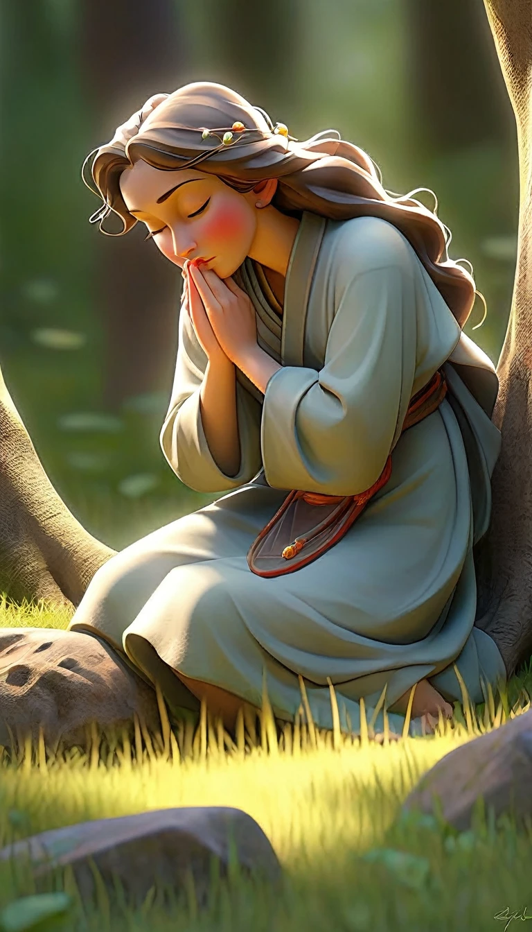 Sob a serene glass, on a peaceful day, a wise man kneels, in voracious prayer. Bible in hands, words of light, seek the comfort that faith always translates. The shadow of the tree, shelter and refreshment, a sacred encounter, an ethereal moment. With eyes closed and heart open, pray with fervor, look for the right path. Every leaf that falls, a divine whisper, guiding your words, showing the destination. On sacred ground, your soul surrenders, to God omnipresent, his life he extends. under the tree, symbol of life and shelter, a man and his faith, in an old dialogue. kneeling in prayer, her strength she renews.