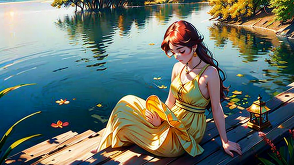1 girl, serene expression, mesmerizing eyes, long straight hair, flowing dress, poised posture, Porcelain Skin, blush sutil, BREAK golden hour crystal pendant, (rim lighting):1.2, warm hues, sun glare, softshadows, swirly vibrant colors, pictorial effect, dreamy atmosphere BREAK panoramic lake, distant mountains, willow tree, calm waters, reflection, sunlit clouds, tranquil atmosphere, idyllic sunset, ultra detaild, offcial art, unity wallpaper 8k
, Zentangle, mandala