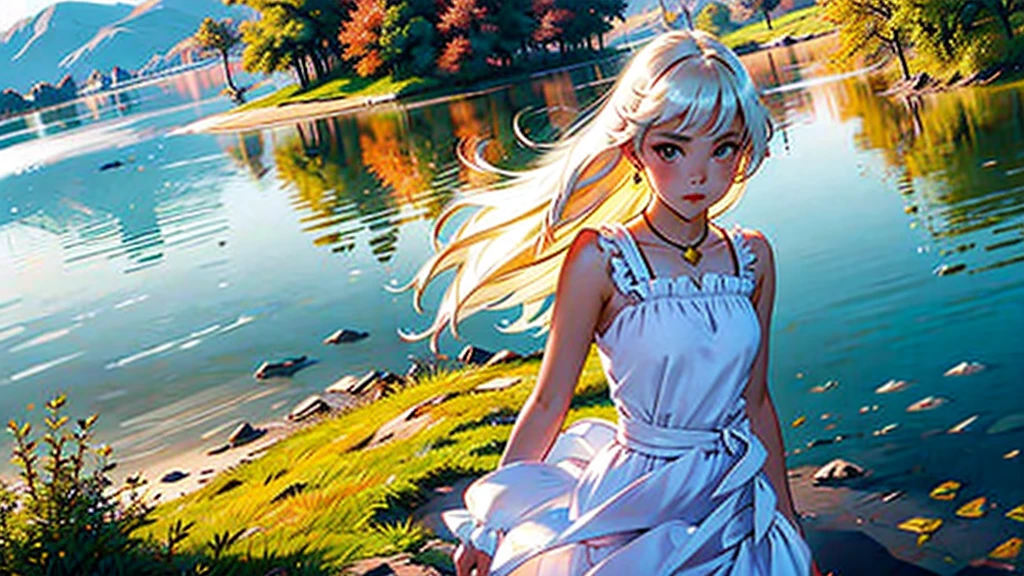 1 girl, serene expression, mesmerizing eyes, long straight hair, flowing dress, poised posture, Porcelain Skin, blush sutil, BREAK golden hour crystal pendant, (rim lighting):1.2, warm hues, sun glare, softshadows, swirly vibrant colors, pictorial effect, dreamy atmosphere BREAK panoramic lake, distant mountains, willow tree, calm waters, reflection, sunlit clouds, tranquil atmosphere, idyllic sunset, ultra detaild, offcial art, unity wallpaper 8k
, Zentangle, mandala