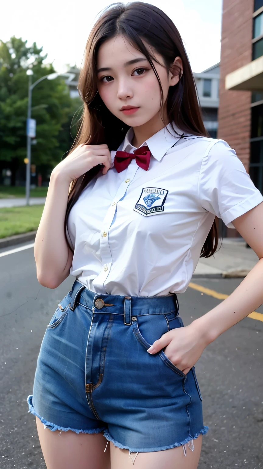 Highest quality, masterpiece, 1 girl, ~18-year-old, Beautiful Face, Realistic, High resolution,School, Student Uniform,sexy